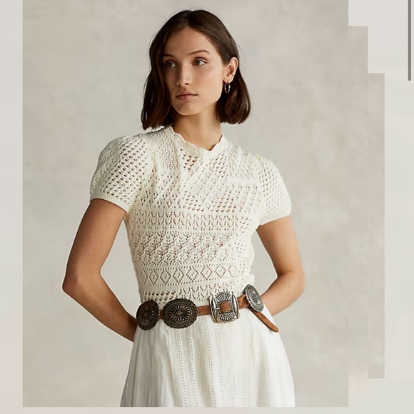 Ralph Lauren Tops - Polo Ralph Lauren Pointelle Cotton Knit Short Sleeve Top Size XXL Ivory